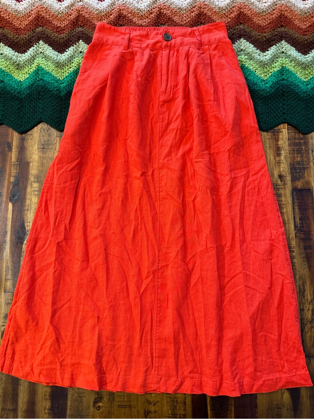 🌵A New Day Women's Bold, bright linen blend midi skirt. casual red Summer XS